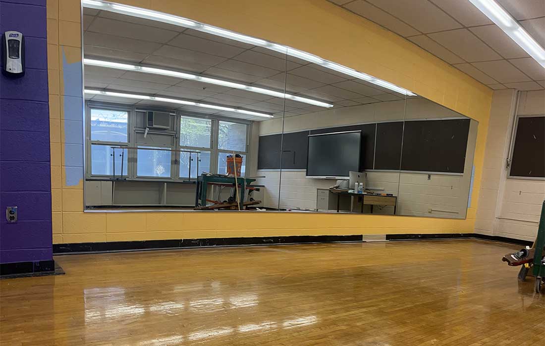 Dance studio MIrror installaiton at Bard High School, Newark NJ